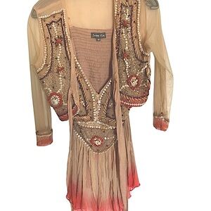 Vintage Serena Kay Beaded Silk Boho Top with Jacket